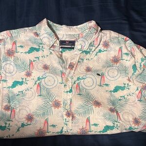 Vineyard Vines XXL Cream Tropical Button-Down Shirt with Green & Coral Accents